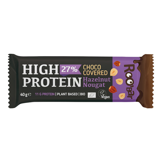 Roobar High Protein Chocolate Covered Bar with Hazelnut Nougat 40g