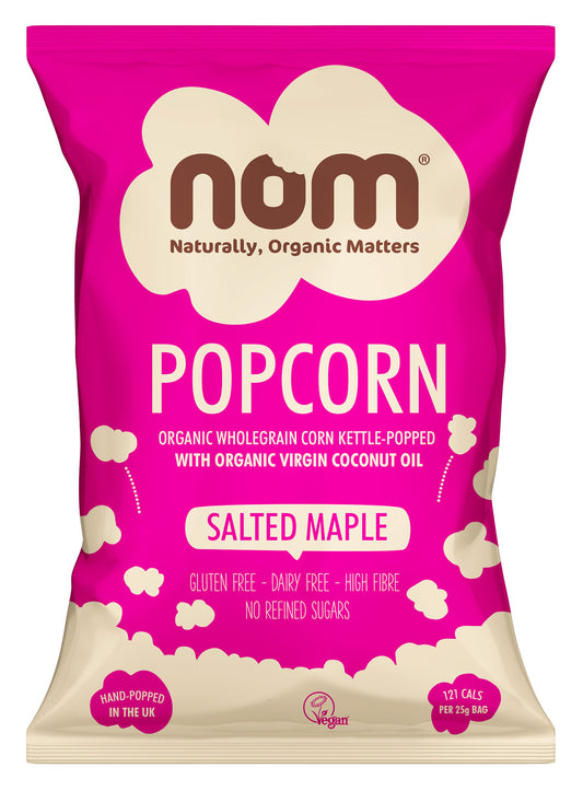nom organic salted maple popcorn 25g