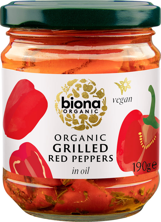 Biona Organic Grilled Red Peppers in Oil 190g