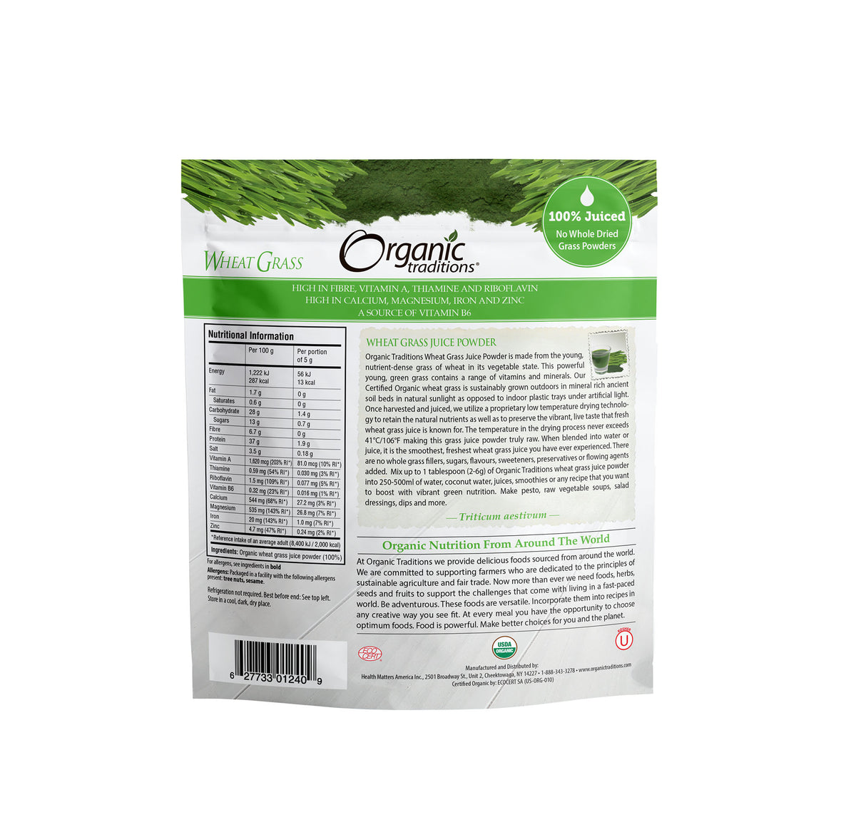 Organic Traditions Wheat Grass Juice Powder 150g Organic