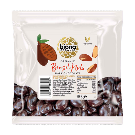 Biona Chocolate Covered Brazil Nuts 80g