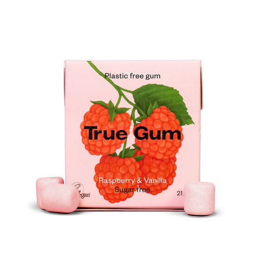 True Gum Plastic Free Chewing Gum with the Taste of Raspberry & Vanilla 21g