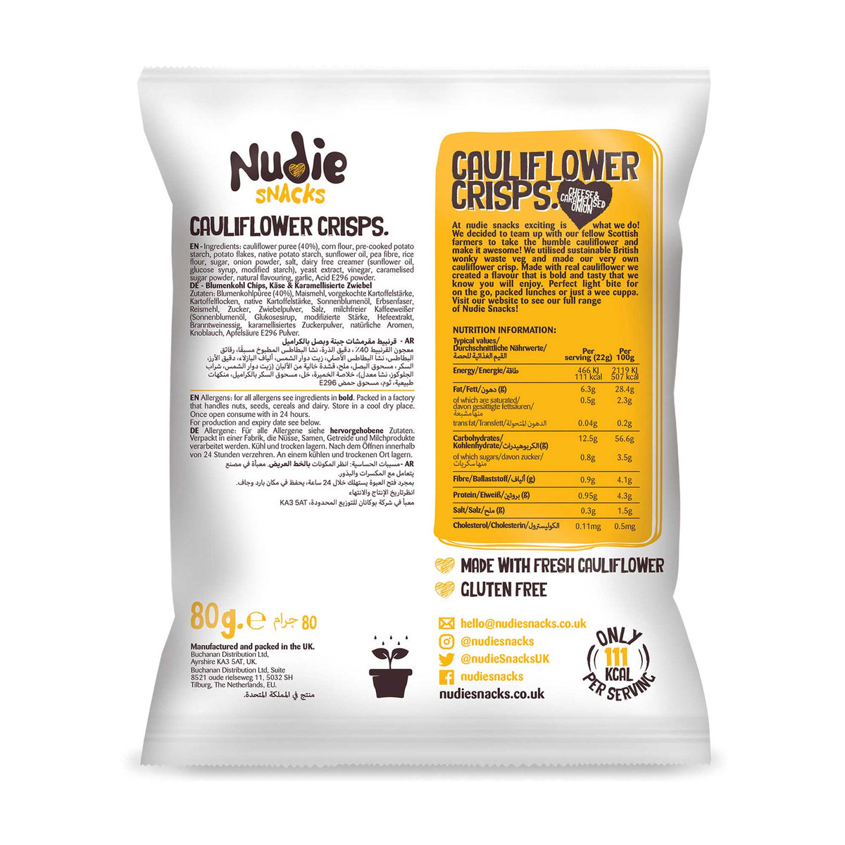 Nudie Snacks Cauliflower Crisps Cheese & Caramelised Onion 80g