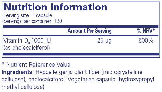 Pure Encapsulations Vitamin D3 1000 IU 120