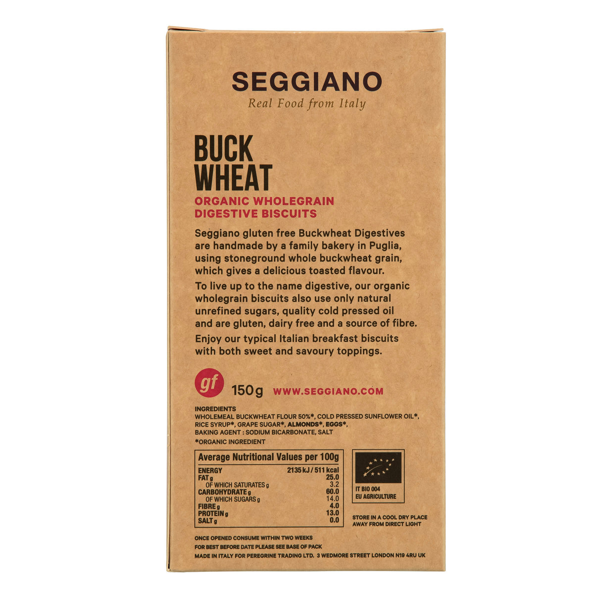 Seggiano Buckwheat Digestive Biscuits 150g Organic