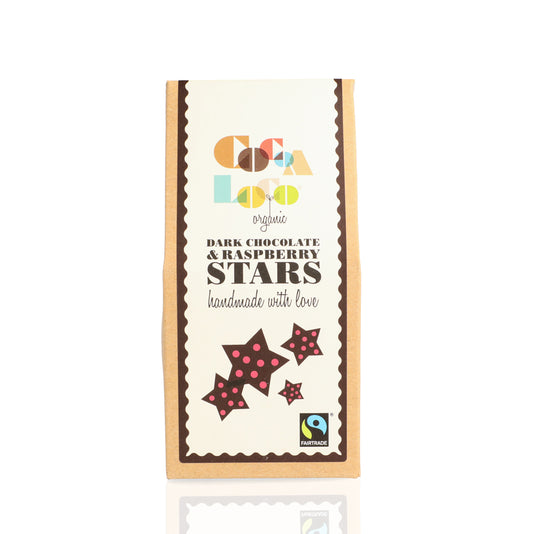 Cocoa Loco Dark Chocolate and Raspberry Stars 100g