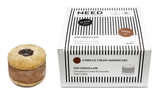 NEED MIni Ice Cream Sandwich 6-piece Multipack - Chocolate Ice Cream & Chocolate Chip Cookies 6 x 35 ml