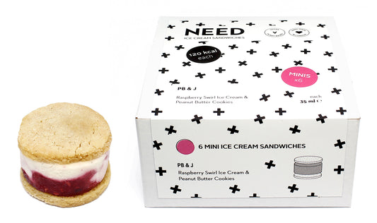 NEED MIni Ice Cream Sandwich 6-piece Multipack - Raspberry Swirl Ice Cream & Peanut Butter Cookies 6 x 35 ml