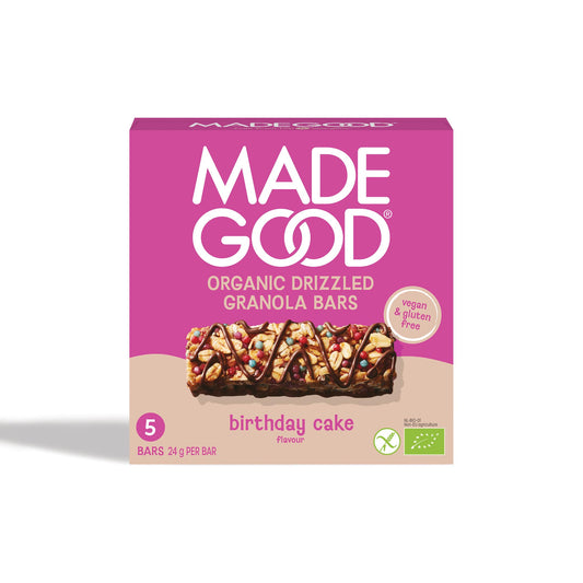 "MadeGood Granola Bar, Chocolate Drizzled Birthday Cake" 5x24g