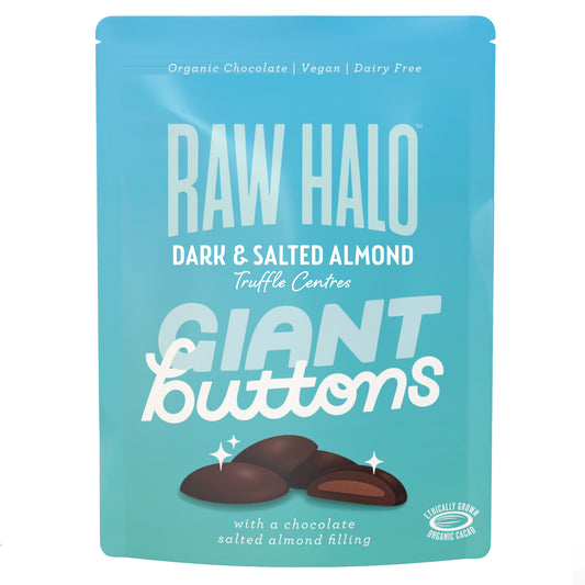 Raw Halo Dark & Salted Almond Vegan Giant Chocolate Buttons 90g 90g