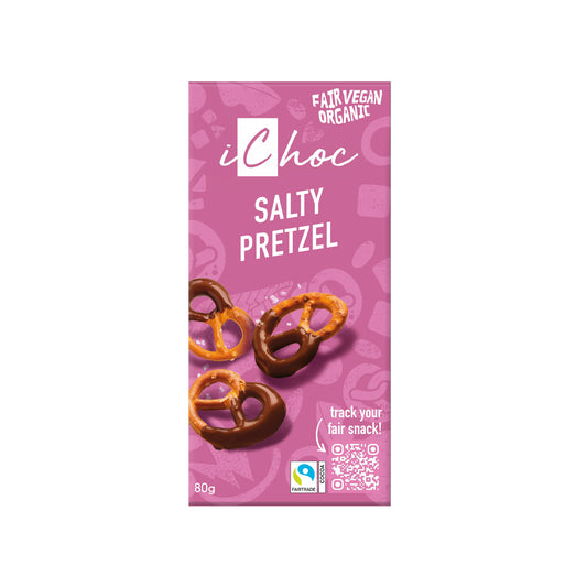 iChoc Salty Pretzel Vegan Chocolate Bar, Organic & Fairtrade 80g