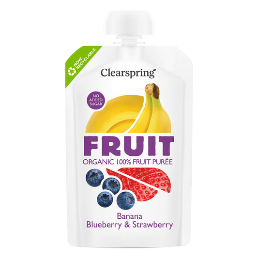 "Clearspring Organic FRUIT 100% Fruit Puree - Banana, Blueberry & Strawberry" 100g