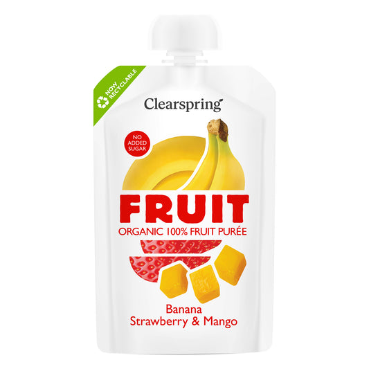 "Clearspring Organic FRUIT 100% Fruit Puree - Banana, Strawberry & Mango" 100g