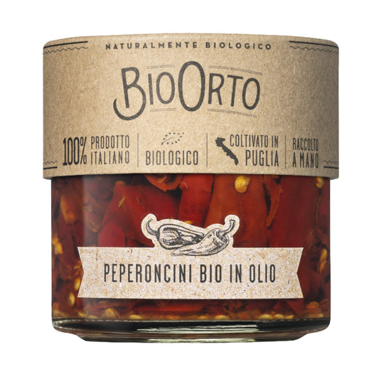 Organic Bio Orto Red Hot Chilli Peppers in Extra Virgin Olive Oil 175g