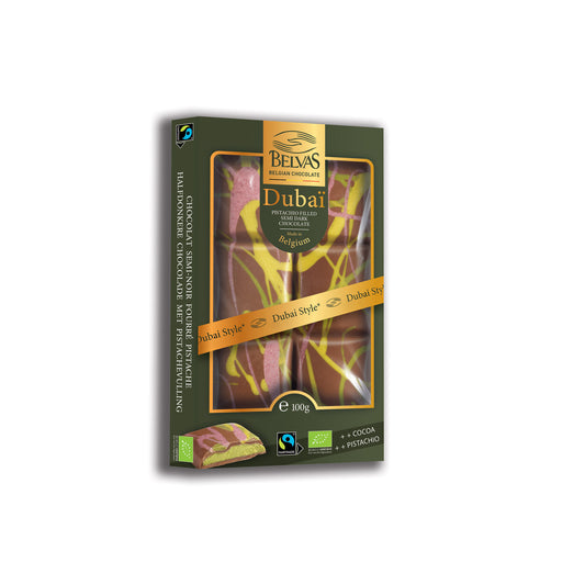 Belvas Dubai Pistachio Filled Semi Dark Chocolate 100g