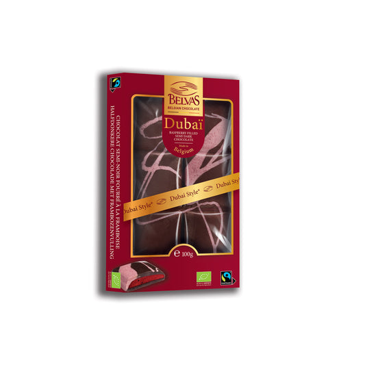 Belvas Dubai Raspberry Filled Semi Dark Chocolate 100g