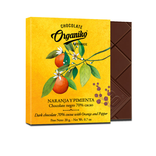 Chocolat Organiko Dark chocolate 70% cocoa with orange and black pepper 20g