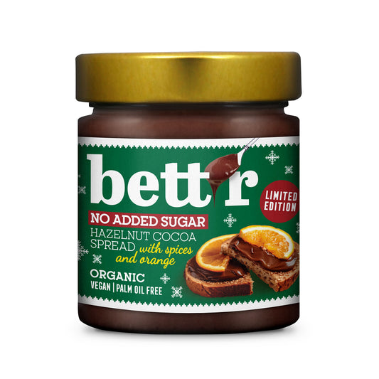 Bettr No Added Sugar Hazelnut Spices and Orange spread 250g