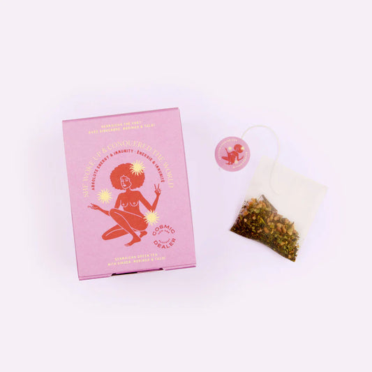 Cosmic Dealer Box of 12 tea bags : Genmaicha Green Tea with Ginger, Moringa & Tulsi - Energy & Im 21.6g