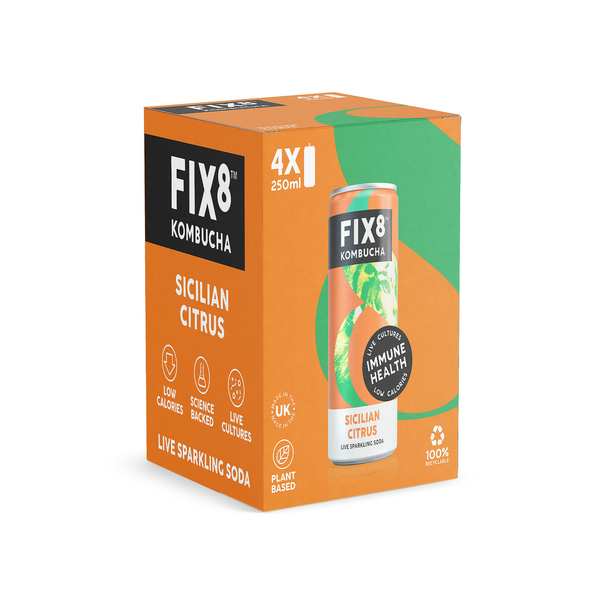 Fix8 Sicilian Citrus Kombucha Multipack 4x250ml | Planet Organic