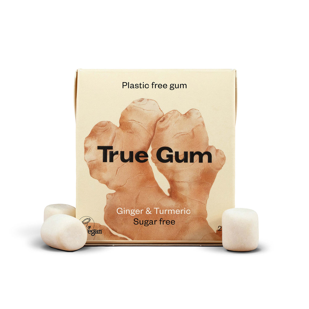True Gum Plastic Free Chewing Gum with the Taste of Ginger & Turmeric 21g