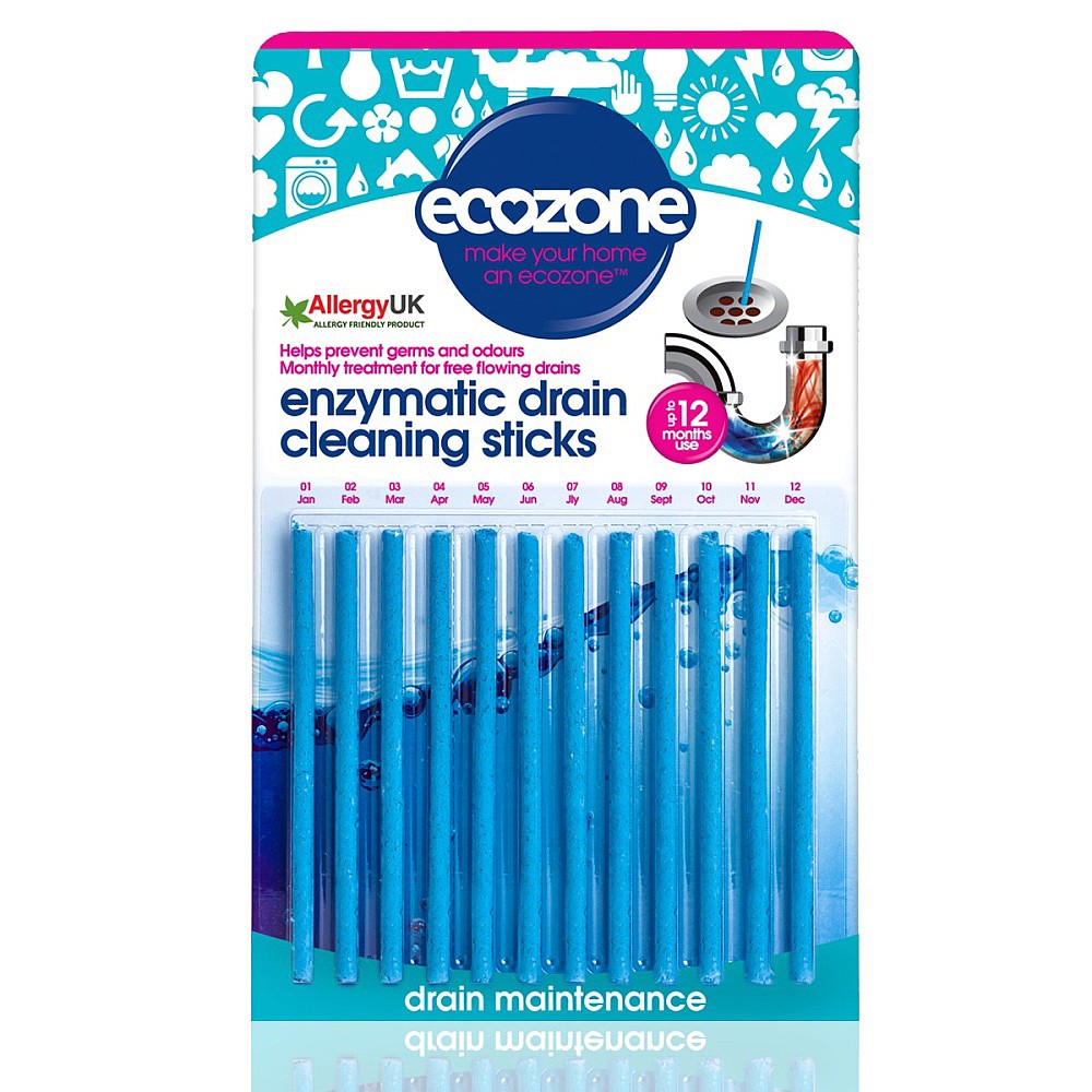 Ecozone Enzymatic Drain Cleaning Sticks - Fragrance Free 12 Sticks