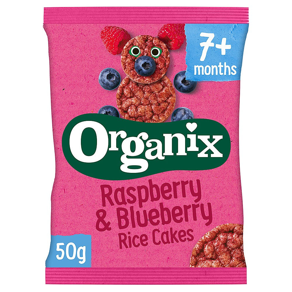 Organix Raspberry & Blueberry Baby Finger Food Snack Rice Cakes 50g