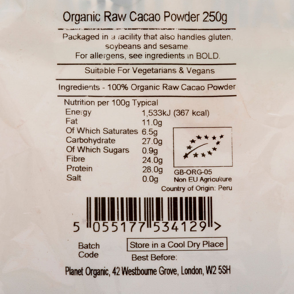 Planet Organic Raw Cacao Powder 250g