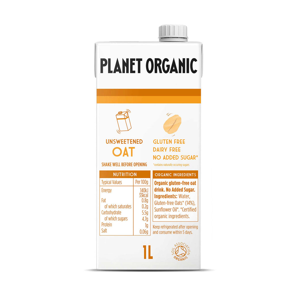 Planet Organic Unsweetened Gluten-Free 14% Oat Drink 1L