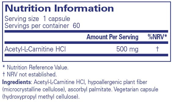 Pure Encapsulations Acetyl-L-Carnitine 500 mg 60 caps | Planet Organic Pure Encapsulations Acetyl-L-Carnitine 500 mg 60 caps | Planet Organic