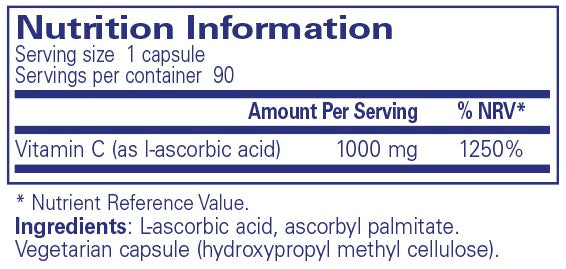 Pure Encapsulations Ascorbic Acid 90 caps | Planet Organic