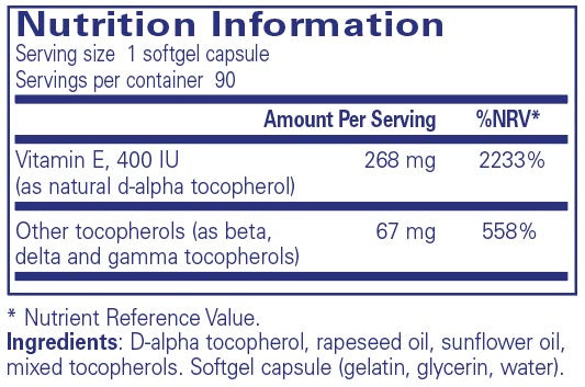 Pure Encapsulations Vitamin E (mixed tocopherols) 90 softgels