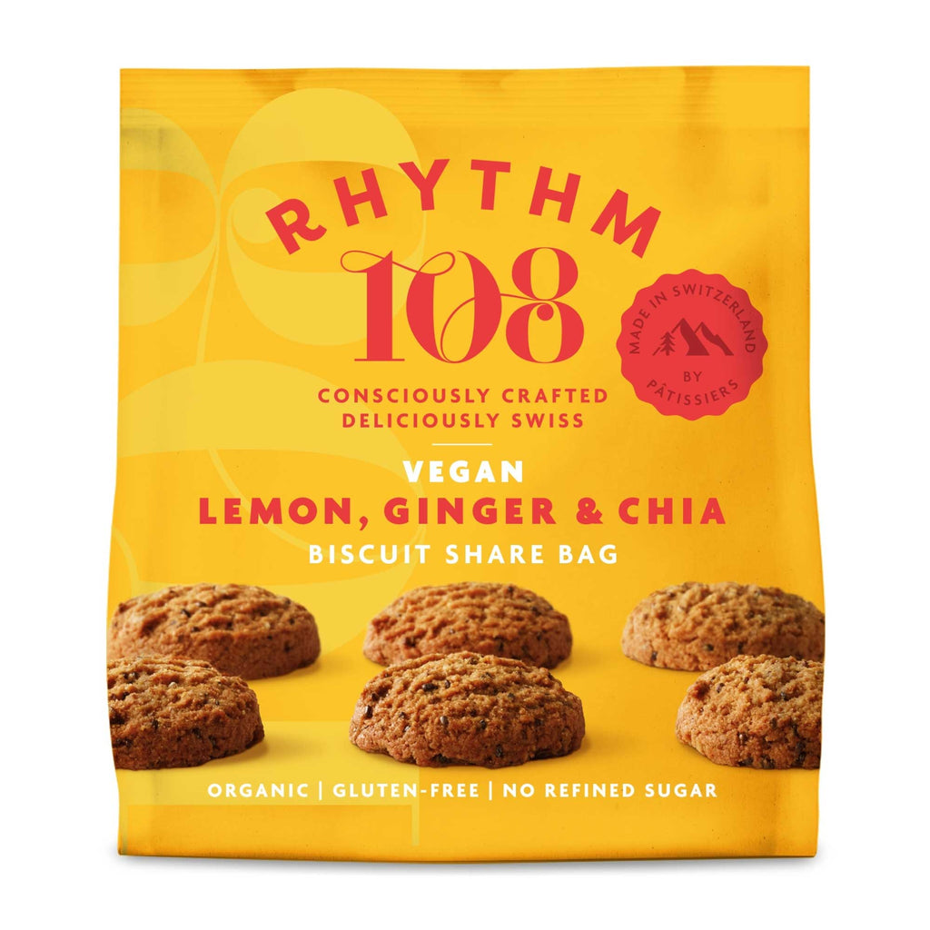 Rhythm 108 Lemon, Ginger & Chia Biscuit Share Bag 135g